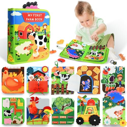 Ulikey Busy Board Montessori Jouet Enfant 1 an, Thèmes de la Ferme Planche d'Activités 20 en 1 pour Tout-Petits, Jouet Éducatif Sensoriel Préscolaire, Montessori Jouet Cadeau pour Enfant 1 2 3 4 Ans