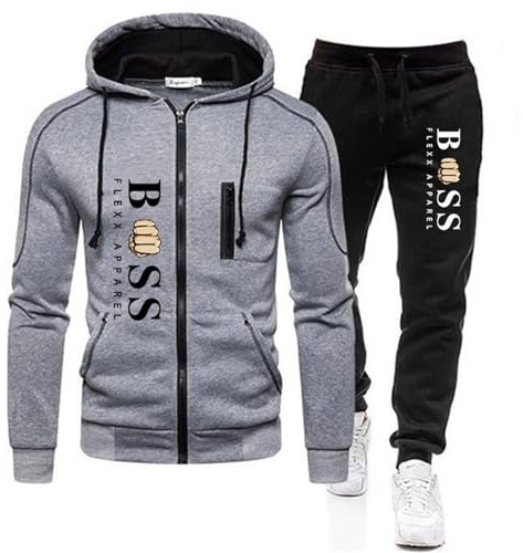 RUMAOZIA Tracksuit Set Men Regular Fit Sports Suit 2-Piece Jogging Suit Hip Hop Streetwear Teenager Sportswear Winter Padded Tracksuit with Hoodie and Jogging Pants Sports Suit, gray, M