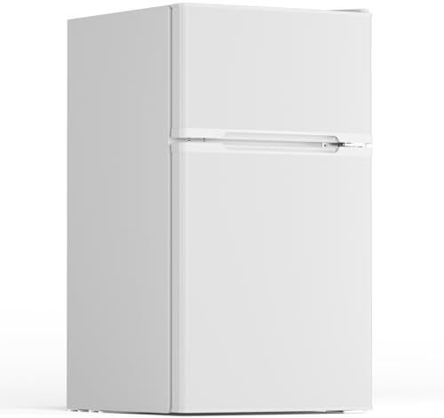 Electactic 3.1 Cu.Ft Small Fridge with Freezer, Compact Refrigerator with 2 Doors, Mini Fridge with Adjustable Removable Glass Shelves for Bedroom, Dorm, Office or Apartment,White