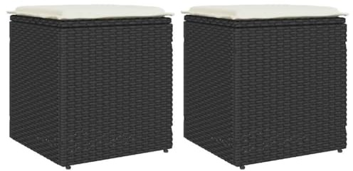 vidaXL Gartenhocker mit Kissen 2 STK. Schwarz 40x40x43 cm Poly Rattan