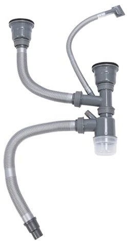 Abfluss-Set für Küchenspüle – Schlauch-Ablauf-Set für Doppelwaschbecken aus Edelstahl mit Schnellentleerung – Flexibles Rohr für Doppelwaschbecken – Kürbisförmiges Design für