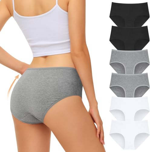 FALARY Mutande Culotte Donna Cotone, Slip in Cotone - Confezione da 6 Hipster, Vita Bassa Ed Elasticizzati, Traspiranti(L/42 IT, Nero/Bianco/Grigio)