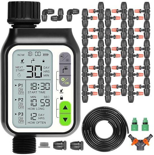 Temporizador de la Manguera del Sensor de Lluvia, Temporizador de Rociadores, Boquilla de Niebla Colgante, Bloqueo de Seguridad, Instalación de Vías Bidireccionales, 3 Programas Independientes