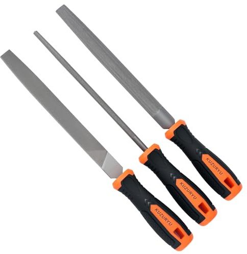 KUZURYU 3-teiliges Feilenset für Metall | Beinhaltet Flach/Halbrund/Rund | T12 Hochkohlenstoffstahl-Feilen | 20,3 cm Raspel-Kit für Heimreparatur, Werkstatt & Industrielle Nutzung