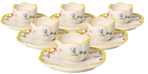 Villeroy & Boch Spring Awakening Lot de 6 coquetiers avec Soucoupe en Porcelaine Blanc/Multicolore