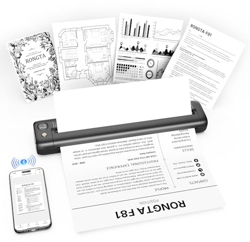 Rongta Portable Thermal Printers Wireless for Travel, F81 Inkless Bluetooth Printer Support A4 Size, Compatible with Android iOS Phone Mac Windows Laptop for Office Home School(Grey)