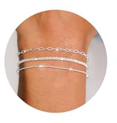 Diorra 3 Stück Armband Damen Silber, 925 Sterling Silber Armband Set Verstellbare Stapelbare Figaro Perlen Ketten Armbänder Schmuck Geschenke für Frauen