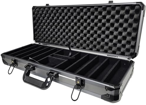 Playzaic The Vault 500-count Poker Chip Case with Reinforced Corners, Aluminum Body, Rugged Rubber Grip Handle, Convoluted Foam Lining, Card/Dice Storage, and Locking Latches