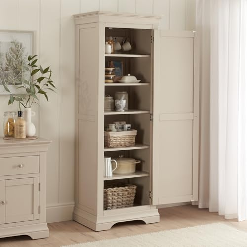 Wilmslow Dove Grey Painted Single Shaker Kitchen Pantry Storage Cupboard | Solid Wood Tall Storage Cabinet with Shelves & Drawers | Modern Rustic Kitchen, Dining Room Storage Unit