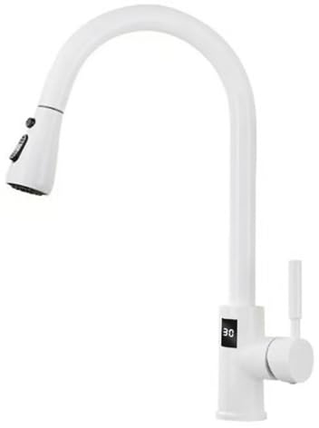 XJTNLB Sensor Touchless Kitchen Tap with Pull Out Sprayer 2 Mode Kitchen Sink Taps Mixer with Pull Out Spray Gooseneck Spout, White