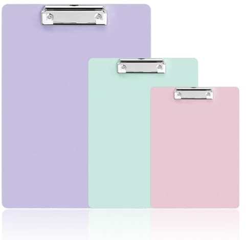 KEWUF 3 Pezzi Cartella Porta Blocco in Plastica, 3 Formati Cartella Porta Documenti (A4/A5/A6), Lavagna da Appendere, Cartellina con Clip, per Infermieri, Studenti, Aule, Ufficio (Viola, Verde, Rosa)