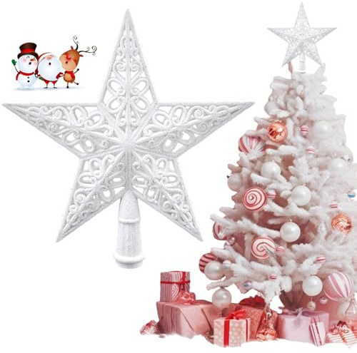 Kecdru Estrella Para Árbol De Navidad Blanca, 20cm De Plástico Ligero Y Brillante Christmas Tree Topper Star