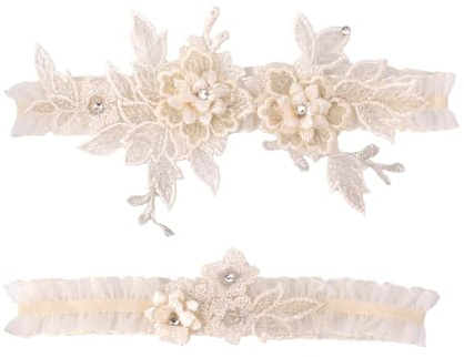 Mikovivi 2uds Ligas para Novia, Liga de Novia Encaje Cinturón Pierna Encaje Floral Accesorios de Boda Elegantes para Mujeres (Champán)