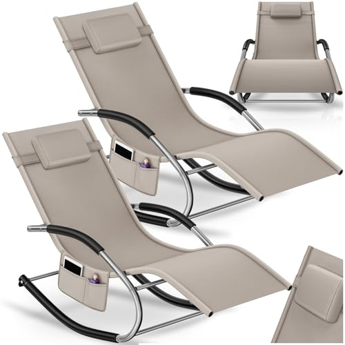 tectake® Lot de 2 Chaise longue ergonomique 62 x 146 x 92 cm Balancement doux, Transat jardin exterieur, revêtement respirant & hydrofuge, Bain de soleil Chaise longue jardin exterieur Transat piscine