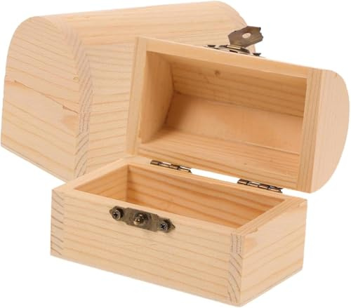 Zcccc DIY Unfinished Wooden Pirate Treasure Chest, Pine Wood Storage Box with Hinged Lid, Locking Clasp, Decorative Pine Wood Craft Box