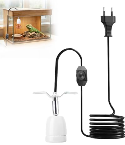 Weciau Portalámparas de Calor de Cerámica, Soporte de Lámpara de Calor para Reptiles con Interruptor, E27, Cable de 1,8 m, Giratorio 360°, para Reptiles y Anfibios (Blanco)