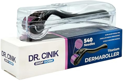 Dr. Cinik Titanium Dermaroller 0.25mm for Hair Growth & Skin Renewal 540 Titanium Needles for Follicle Stimulation Enhanced Serum Absorption & Collagen Support Microneedling for Scalp & Face