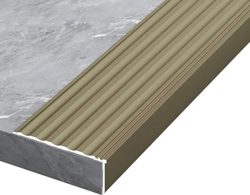 2,2 mm dickes Treppenkantenprofil aus Aluminium, 900 mm x 50 mm x 20 mm L-Form Winkelprofil Anti-rutsch Treppenkante für den Außen- und Innenbereich(Champagne)