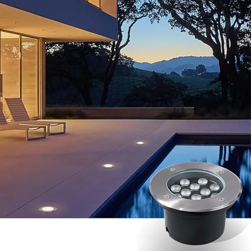 GUODDM Spots Encastrés Extérieurs, Éclairage Paysager Au Sol, Projecteur LED Encastré Extérieur AC85-265V, Étanche IP66, pour Jardin, Allée, Terrasse, Escalier(Warm White,9W(85-265v))