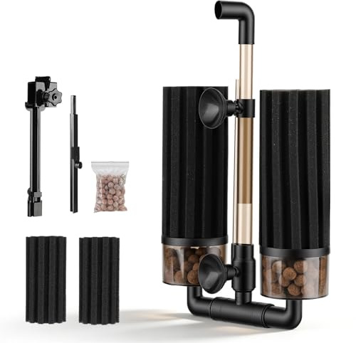 hygger Aquarium Double Sponge Filter Upgraded Fish Tank Bio Sponge | Dual Filtration Swivel Spout and Extendable Clip Submersible Sponge Filter for Freshwater Saltwater Tank Up to 208L