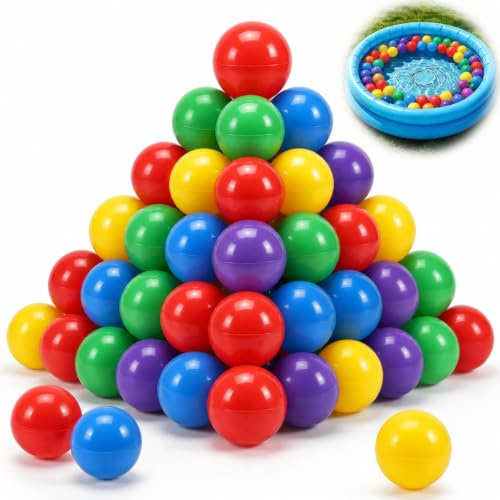 FairyPeach Bolas de Colores de Plástico, 50 Piezas, Colores Surtidos, 5,5 cm, Sin BPA, Pelotas Sensoriales Bebé para Agarrar y Lanzar, Apto para Piscinas Infantiles y Piscinas de Bolas