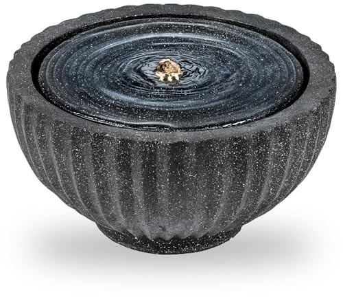 COSTWAY Fontaine Solaire d'Extérieur, Fontaine de Jardin Décorative avec 6 LED, Cascade Décoration en Forme de Bol Aspect Pierre en Résine Fibre de Verre pour Terrasse/Balcon, 45 x 45 x 23,5 cm