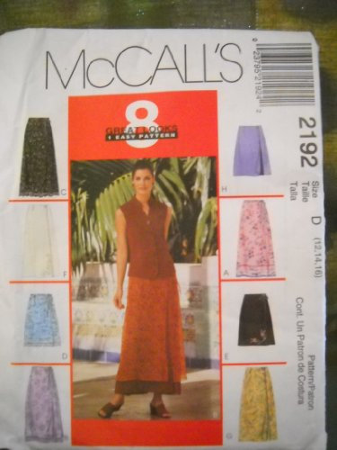 McCall's 8 Great Looks 1 Easy Pattern #2192 Damen Wickelröcke in 2 Längen Größe D (12,14,16)