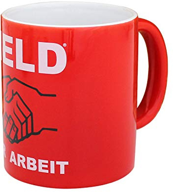 Tasse Kaffeebecher Held der Arbeit rot, Höhe ca. 9,5cm Durchmesser ca. 8 cm
