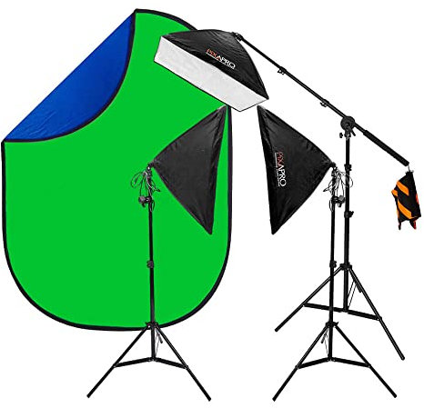 Pixapro EzyLite 85w Continuous Photography Strobe Lights Modifier Softbox Video Studio Light Flash Photoshoot Fashion Photo Lamp Bulb Accessories Camera Lights Studio Kit (Twin Boom Kit)