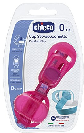 Chicco Sucker Clip, Universal Dammsugare Clip, För att fästa nappar, Napphållare Kedja, Baby napphållare, Napphållare, Rosa, 30 Månader+