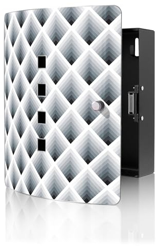 banjado Design Schlüsselkasten aus Edelstahl für 10 Schlüssel - Schlüsselschrank zur Schlüssel Aufbewahrung 24 x 21,5 x 7cm groß mit praktischem Magnetverschluss - Motiv Raster 3D Grau