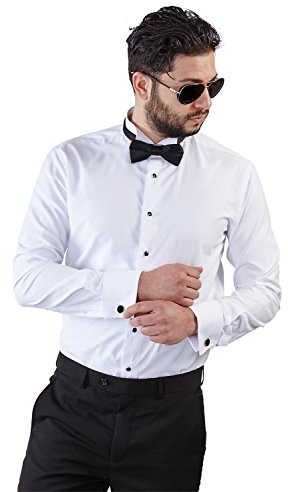 AZAR MAN Slim fit White Wing tip French Cuff Tuxedo Dress Shirt 15 Medium