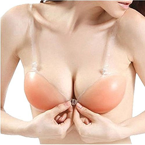 Fletion fascia autoreggente in silicone gel push up reggiseno invisibile trasparente comfort chiusura anteriore reggiseno con bretelle rimovibili. trasparente trasparente Tasse C