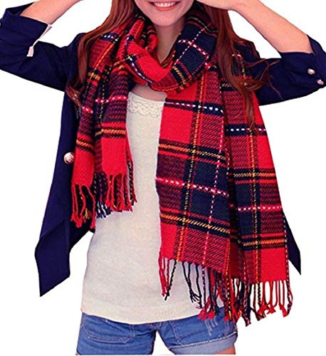 Yuson Girl, sciarpa lunga da donna, con fantasia scozzese, scialle largo, alla moda Rosso e nero. M