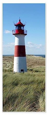 banjado® Magnettafel 30 x 75cm / Magnetwand aus Metall/Magnetpinnwand als Memoboard/Pinnwand Magnettafel Küche, Büro, Kinderzimmer inkl. 4 Magnete & Montageset - Motiv Leuchtturm