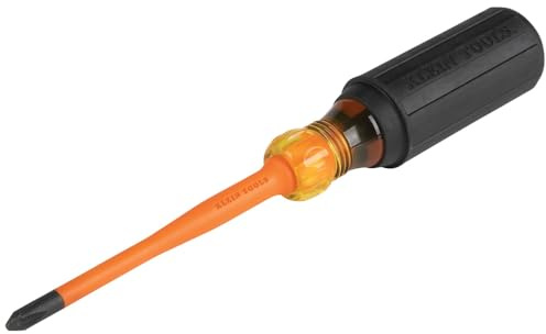 Klein Tools 6934INS 1000V Slim Tip Insulated Screwdriver, Made in USA, Screwdriver with 4-Inch Round Shank, #2 Phillips Tip, Cushion Grip Handle