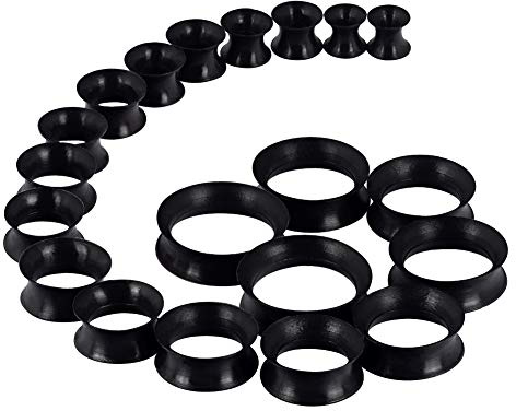Longbeauty 20er Set/10 Paare Weich/Hart Silikon Tunnel Set Dehnungsset Ohr Piercing Schmuck Double Flared Flexible Stretching Expander
