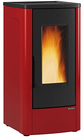 Extraflame Pelletofen Dahiana Plus Bordeaux/A+ Gusseisen Rot Freistehend Direkte Entlüftung Pellet Hoher Wirkungsgrad für Räume bis 114.8 qm