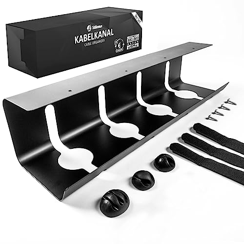 Stilemo® Cable duct desk, cable management desk for order in the workplace, cable holder, cable tray table, 43 x 12 x 10 cm, cable basket, black