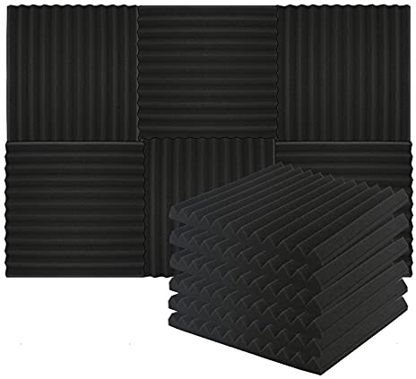 Heavyoff 12 Stück Akustikschaumstoff Platten Schall Dämmung Wanddeko Keiloberfläche Feuerhemmend Noppenschaumstoff für Tonstudio, Fernsehzimmer, Kinderzimmer 30x30x2,5cm, Schwarz