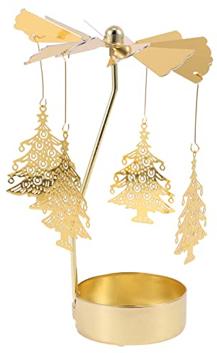 Weihnachten Gold Kerzenhalter Metall Teelichthalter: Weihnachtsbaum Teelicht Karussell Eisen Duftkerzen Halter Rotierender Kerzenständer Xmas Deko Ornamente Wohnzimmer Tischdeko Geschenke