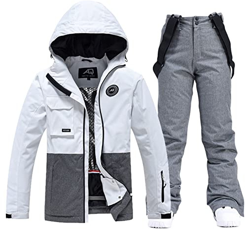 WYOUTDOOR Mujeres Y Hombres a Prueba De Viento Traje De Esquiar Impermeable Dos Piezas Conjunto De Chaqueta Y Pantalón De Esquí Invierno Tabla De Snowboard Esquí Chaqueta para Pareja,Gris,L, 1221SUNY