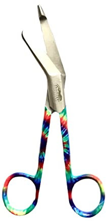 Stainless Steel Lister Bandage Scissors 5.5 inch Colored Pattern Student Utility First Aid Scissors (Rainbow Color Pattern)