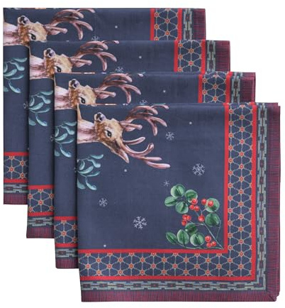 Maison d'Hermine Stoffservietten 100% Baumwolle (45 cm x 45cm, 4er-Set) | Wiederverwendbar, quadratisch, waschbar, ideal für Dinnerpartys, Hochzeiten, Thanksgiving und Weihnachten - Christmas Joy