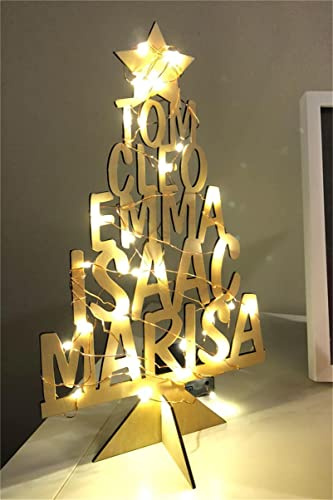 Sanley árbol de navidad de madera luces de árbol navidad con nombre personalizado adornos del árbol de navidad de madera regalos(Árbol de Navidad)
