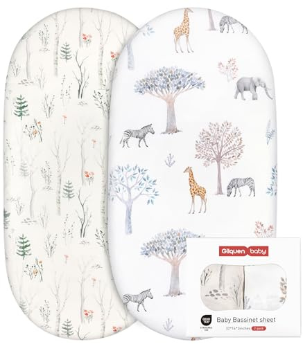 GLLQUEN BABY lakan spännlakan för babysäng 2-pack, madrassskydd löpgaller, Oeko-tex100 Moseskorg barnvagn, påslakan, barnvagn madrasskydd för nyfödda