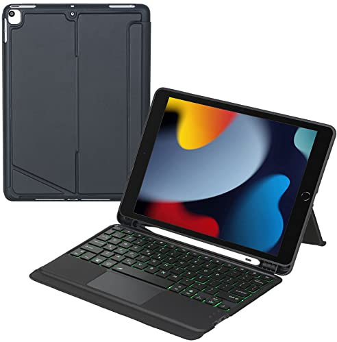 ZOMUN Funda con teclado retroiluminada con Bluetooth, para iPad de 10.2 pulgadas (7ª generación, 8ª generación, 9ª generación), retroiluminación y ratón táctil y funda protectora desmontable