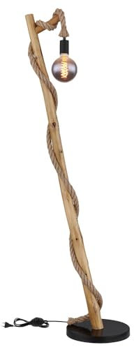 GLOBO Stehlampe Esszimmer Standleuchte schwarz Holz Holzleuchte Hanfseil Holzoptik Landhausstil, Metall braun, 1x E27 Fassung, LxBxH 42,5x30x150cm