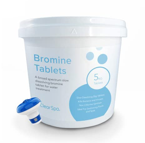 ClearSpa Bromine Tablets 5kg with Floating Dispenser - Slow Release - Hot Tub Bromine Tablets, Spa and Swimming Pool Water Treatment