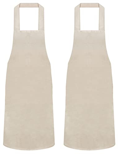 Quick Cleaning Supplies Pack of 2 Unisex Bib Aprons – 100% Combed Cotton - Professional Heavy Duty Grade – Thick Fabric Construction – Without Pockets’- Fade Resistant (Beige/Without Pocket)